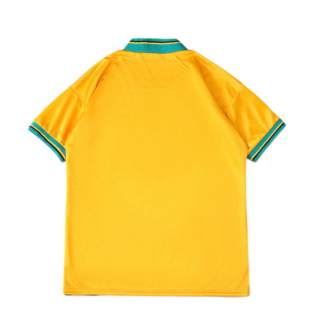 Back view of Elite Retro Kits Bayern Munich 1993/95 away football shirt in yellow with green and blue collar trim.