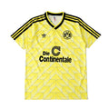 Elite Retro Kits Borussia Dortmund 1988/89 home shirt in yellow and black with geometric pattern and sponsor logo.