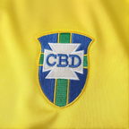 Elite Retro Kits Brazil 1970 home shirt featuring the embroidered CBD crest on a yellow fabric background