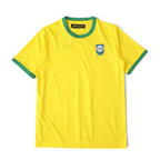 Elite Retro Kits Brazil 1970 home football shirt in yellow with green round collar and cuffs and CBD team crest