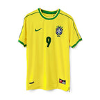 Elite Retro Kits Brazil 1998 World Cup home football shirt in yellow with green trim and number 9 on the chest