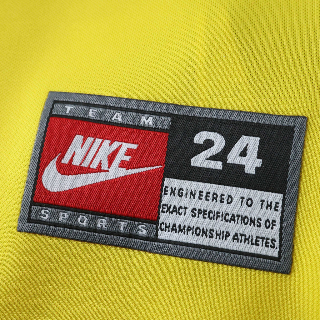 Elite Retro Kits Brazil 1998 kids kit yellow jersey detail featuring a Nike Team Sports woven patch