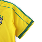 Elite Retro Kits Brazil 1998 World Cup home shirt in yellow with green trim and embroidered CBF crest detail