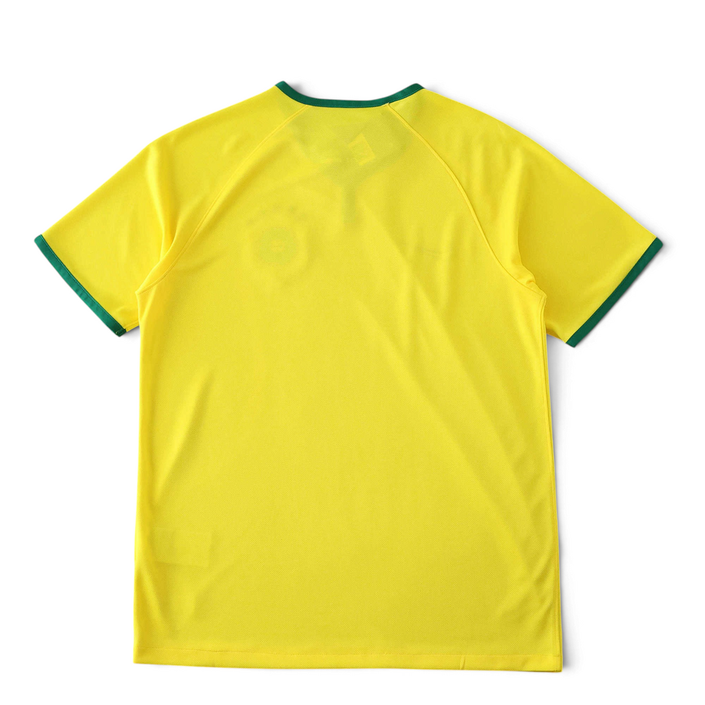 Elite Retro Kits Brazil 2014 home football shirt in yellow with green collar and sleeve trim, back view