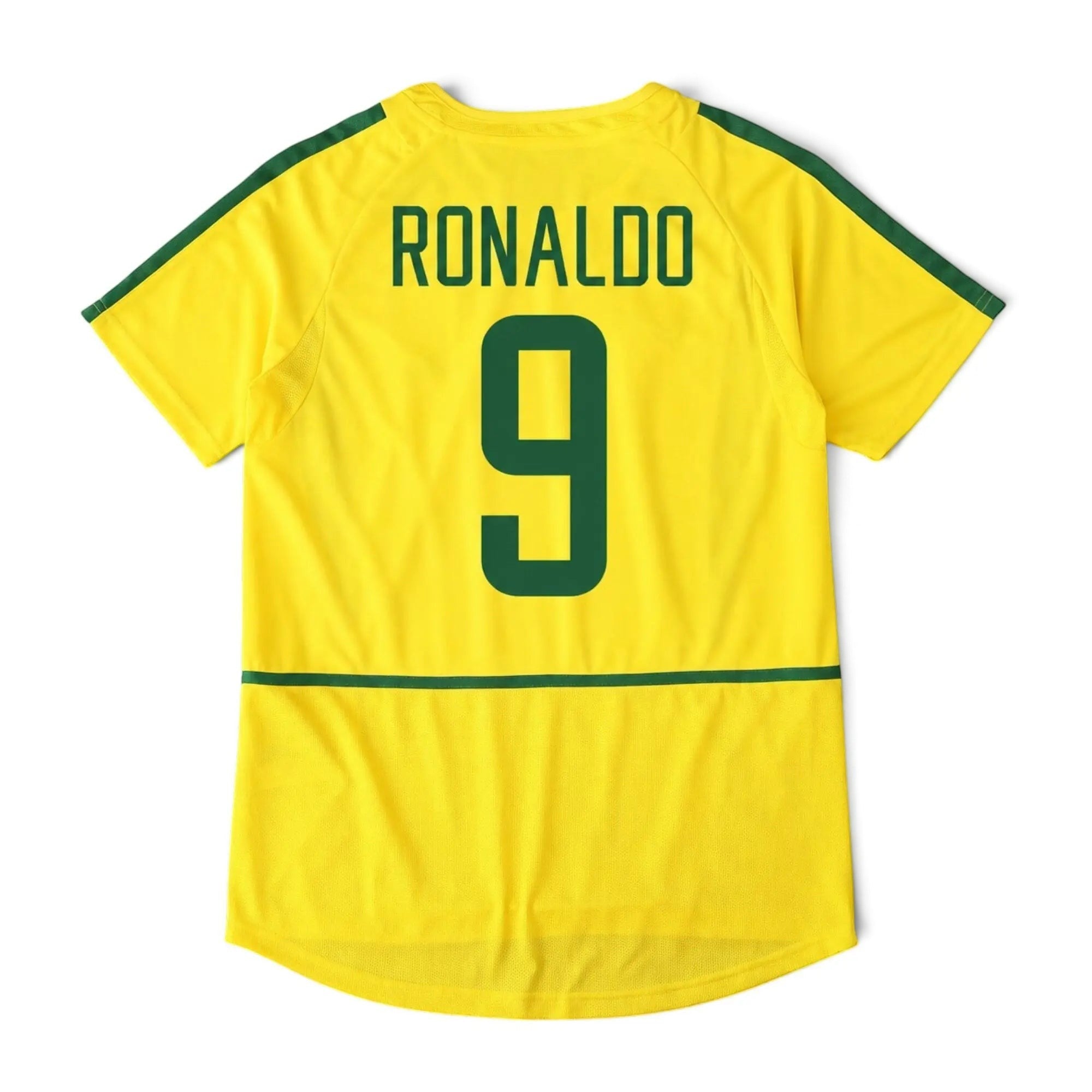 Elite Retro Kits Brazil 2002 home football shirt in canary yellow with Ronaldo number 9 print on the back