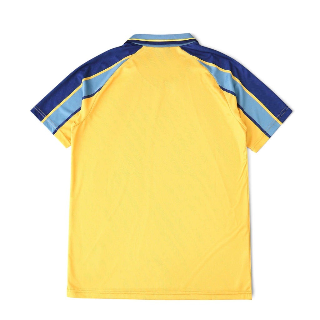 Back view of Elite Retro Kits Chelsea 1995-97 away football shirt in yellow with blue and light blue sleeve detailing.