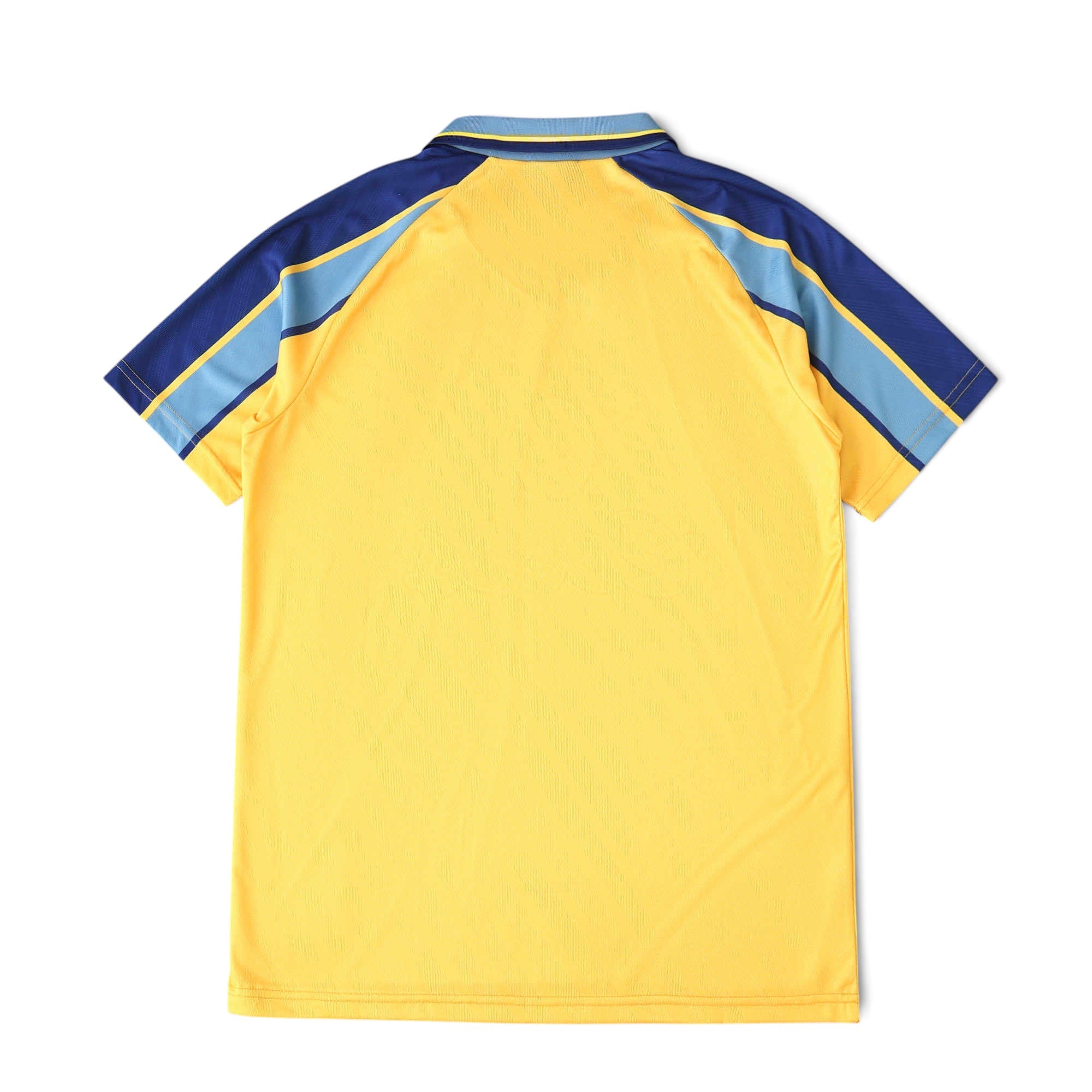 Back view of Elite Retro Kits Chelsea 1995-97 away football shirt in yellow with blue and light blue sleeve detailing.