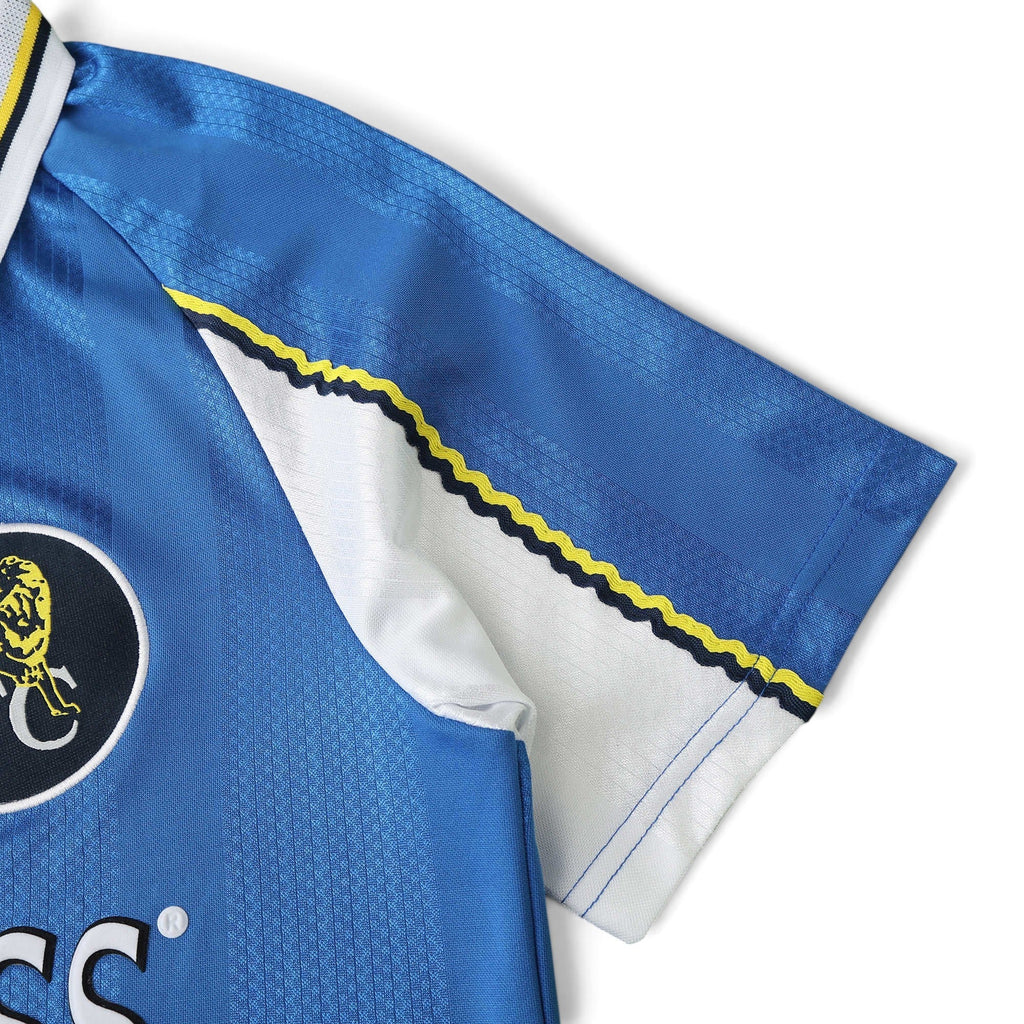 Elite Retro Kits Chelsea 1997-99 home shirt in blue with white sleeve detailing and classic Umbro collar design