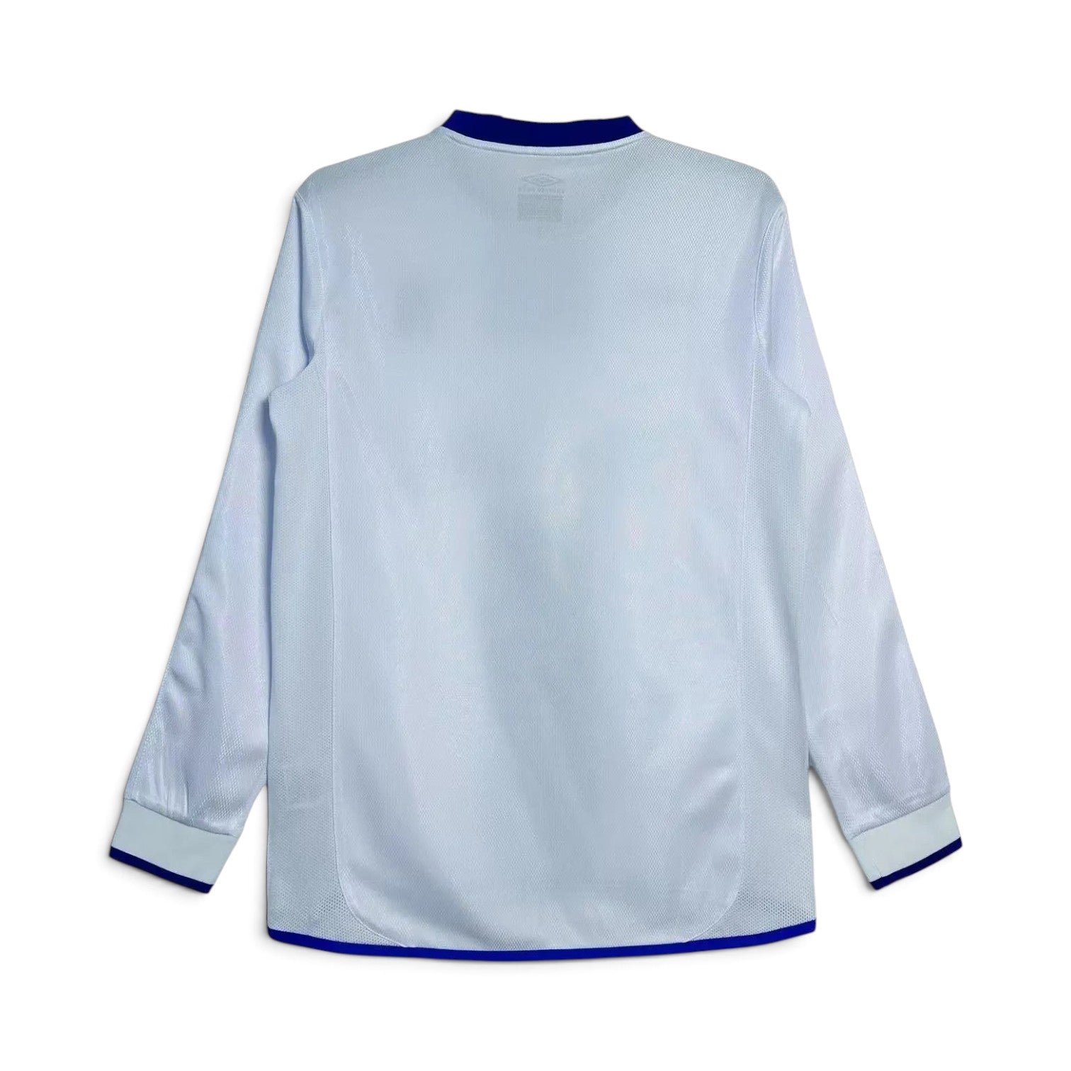 Back view of Elite Retro Kits Chelsea 2003/05 long sleeve away shirt in white with blue trim and Umbro branding.