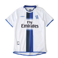Elite Retro Kits Chelsea 2003/05 away football shirt in white with blue and black vertical chest stripe and logo.