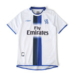Elite Retro Kits Chelsea 2003/05 away football shirt in white with blue and black vertical chest stripe and logo.