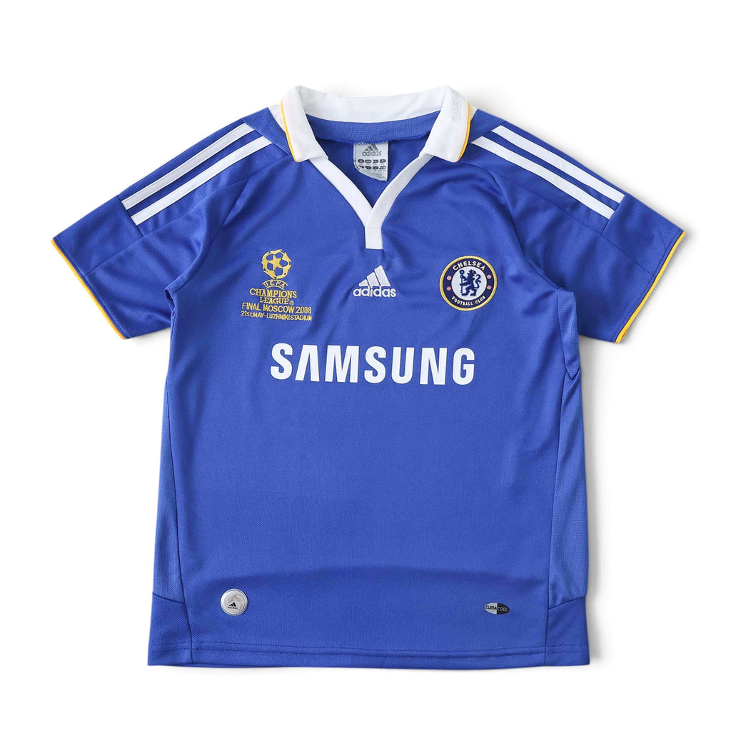 Elite Retro Kits kids Chelsea 2008/09 home football shirt in blue with white collar and Champions League final detail