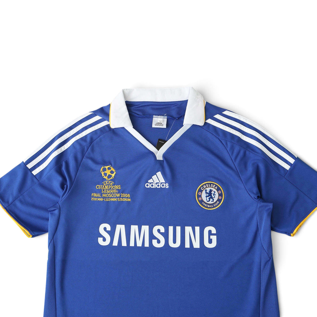Elite Retro Kits Chelsea 2007/08 UCL Final home football shirt in blue with white collar and match details.