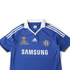 Elite Retro Kits Chelsea 2007/08 UCL Final home football shirt in blue with white collar and match details.