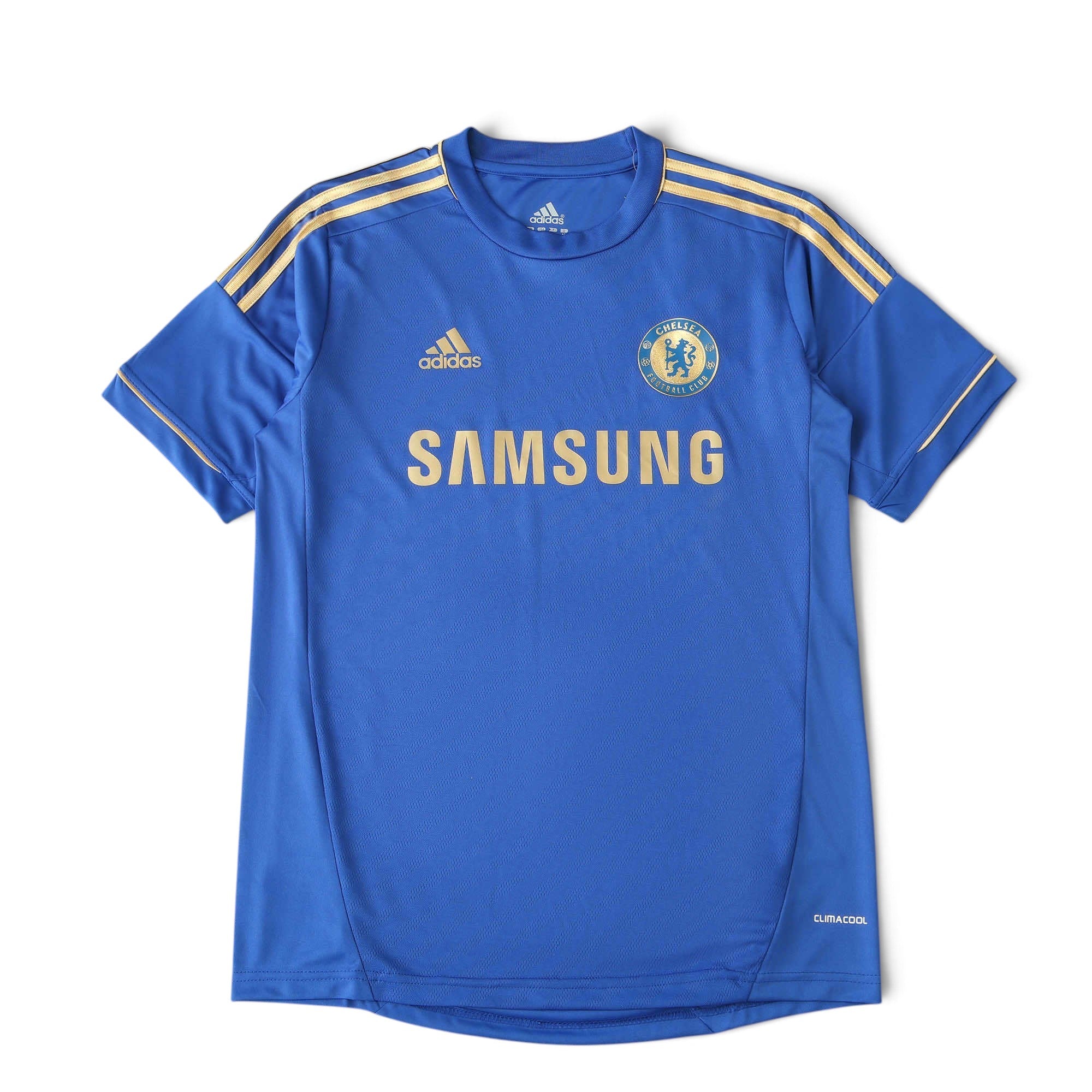Elite Retro Kits Chelsea 2012/13 home football shirt in blue with gold adidas stripes and Samsung sponsor logo