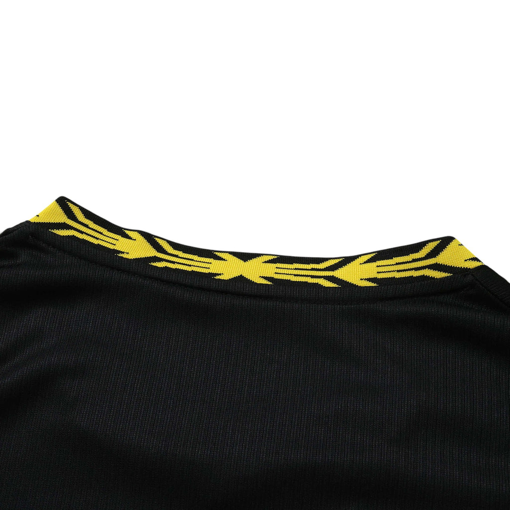 Elite Retro Kits Chelsea 2026/27 away shirt collar detail in black with yellow Midwest Gold patterned trim