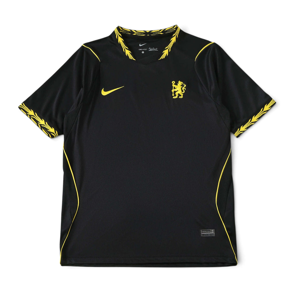 Elite Retro Kits Chelsea 2026/27 away football shirt in black with Midwest Gold accents and Nike branding.