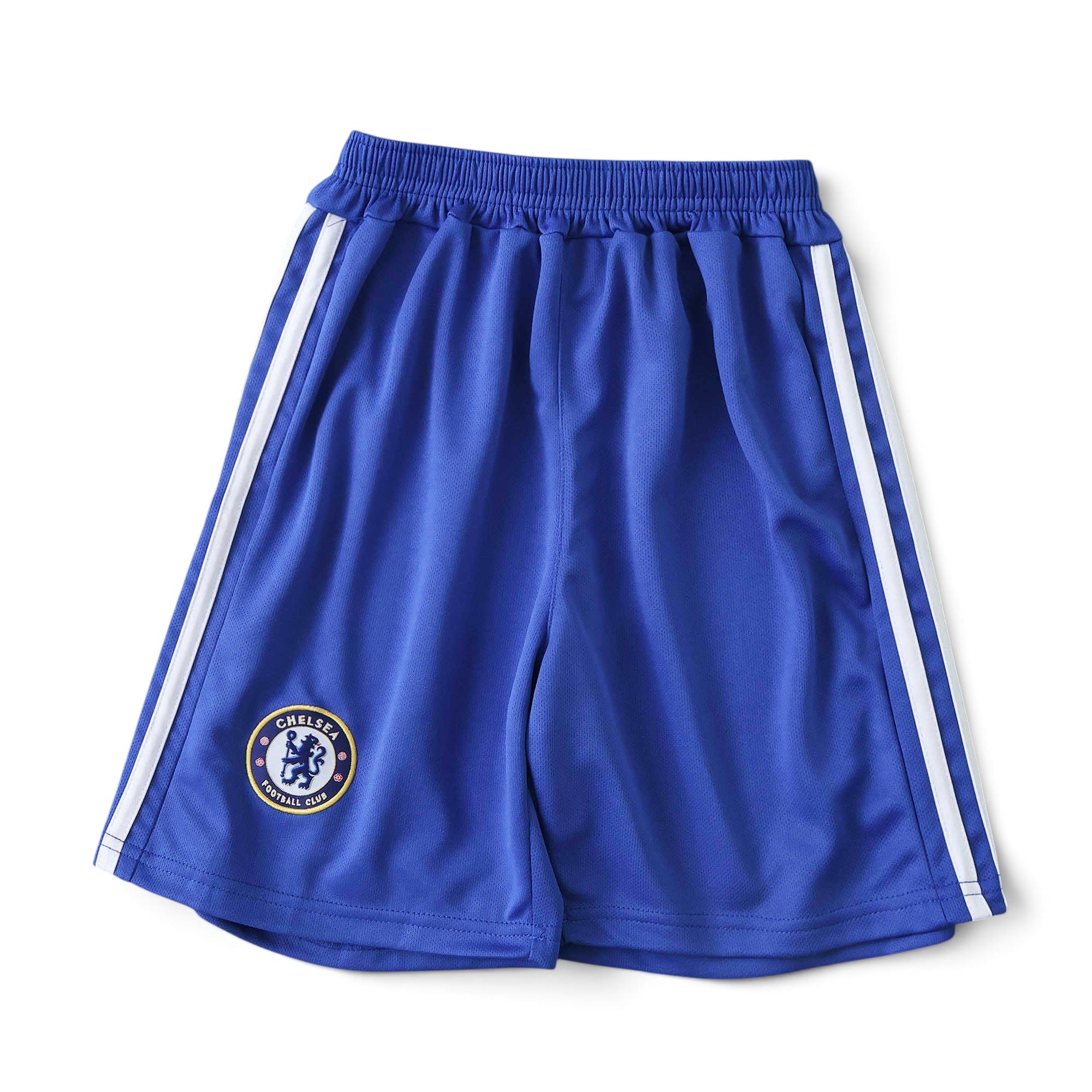 Elite Retro Kits kids blue Chelsea 2008/09 home football shorts with white side stripes and team crest