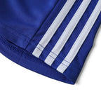 Elite Retro Kits blue kids football shorts with iconic white three-stripe detailing from the 2008/09 Chelsea home kit.