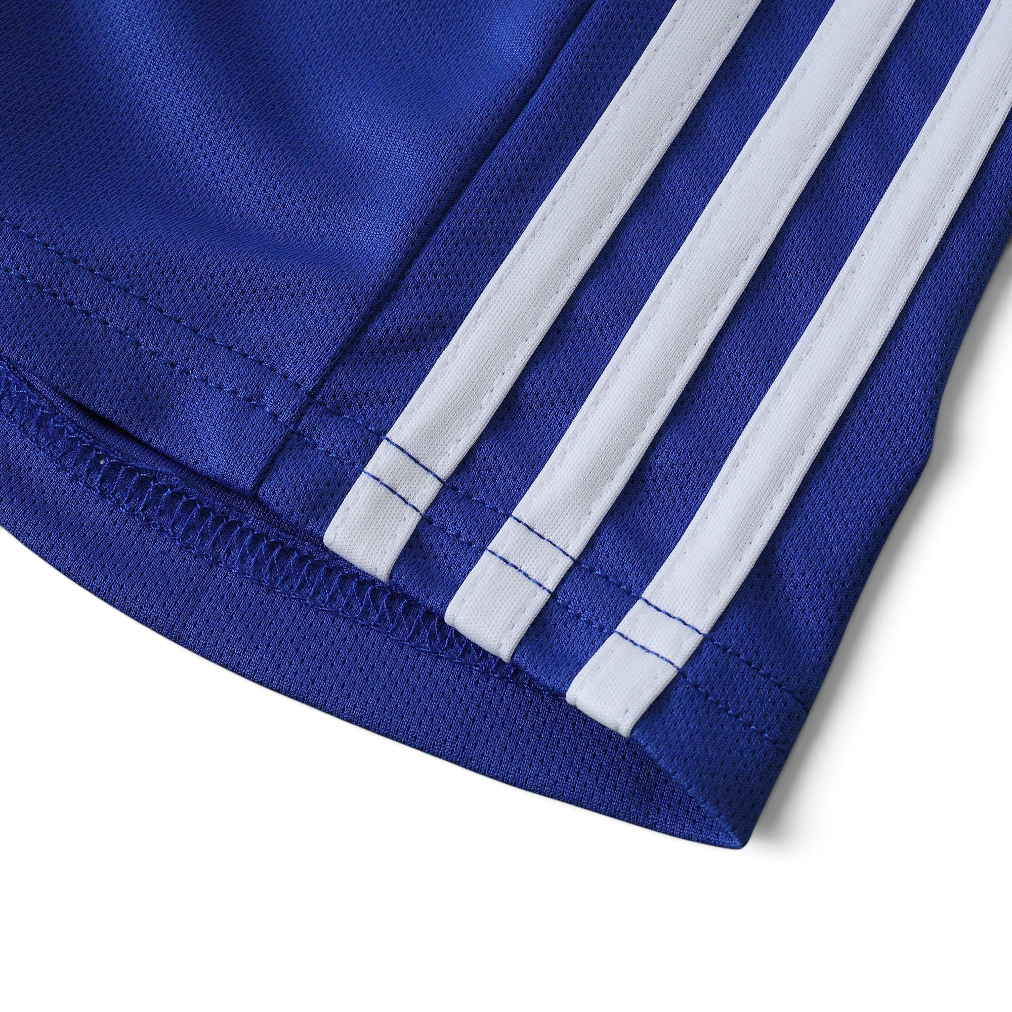 Elite Retro Kits blue kids football shorts with iconic white three-stripe detailing from the 2008/09 Chelsea home kit.