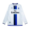 Elite Retro Kits Chelsea 2003/05 long sleeve away football shirt in white with blue central stripe and Emirates logo