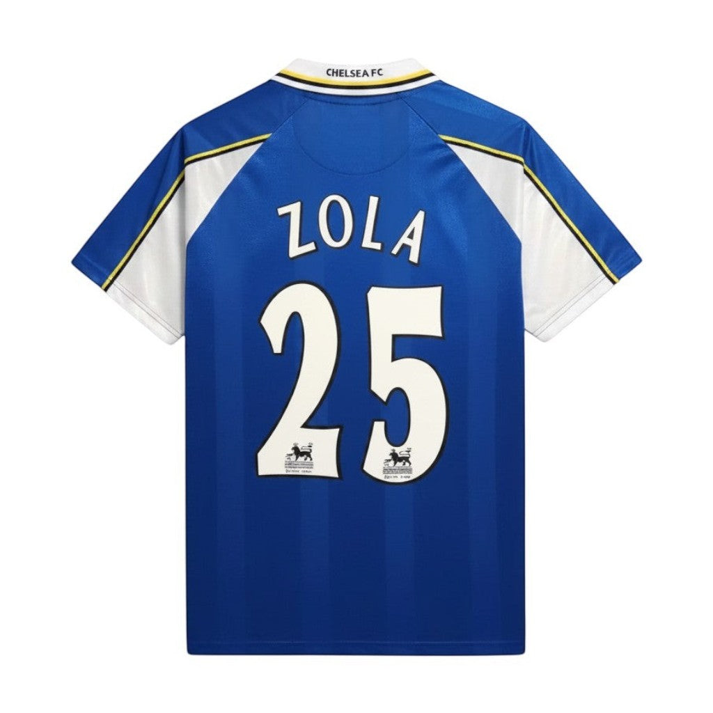 Elite Retro Kits Chelsea 1997-99 home football shirt featuring Zola 25 on the back in classic blue and white design.
