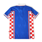 Elite Retro Kits Croatia 1998 away football shirt in blue with red and white checkered side panels and collar detail