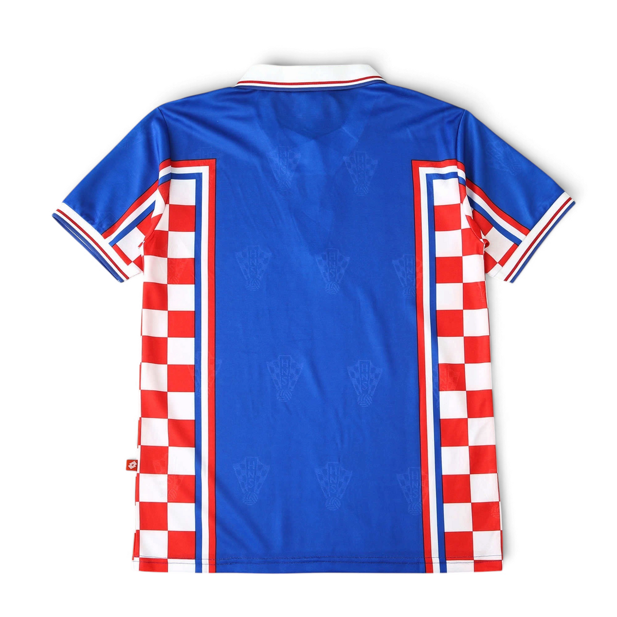 Elite Retro Kits Croatia 1998 away football shirt in blue with red and white checkered side panels and collar detail