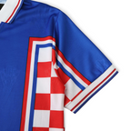 Elite Retro Kits Croatia 1998 away football shirt in blue with red and white checkered side panels and polo collar