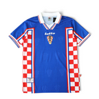 Elite Retro Kits Croatia 1998 away football shirt in blue with red and white checkered side panels and white collar