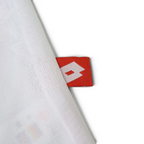 Elite Retro Kits Croatia 1998 home shirt detail showing the red and white Lotto brand tag on the white fabric