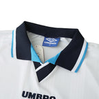 Elite Retro Kits England 1996 home football shirt featuring a white base with navy and light blue collared neckline