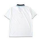 Back view of the Elite Retro Kits England 1996 home football shirt in white with a navy and blue striped collar.
