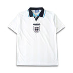 Elite Retro Kits England 1996 home football shirt in white with navy and red collar detailing and Umbro branding.