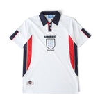 Elite Retro Kits England 1998 home football shirt in white with navy collar and red and navy side panels.