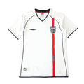 Elite Retro Kits England 2001-03 home football shirt in white with red vertical stripe and navy blue trim details.