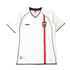 Elite Retro Kits England 2001-03 home football shirt in white with red vertical stripe and navy blue trim details.