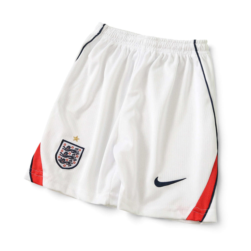 Elite Retro Kits kids England 2026 World Cup home football shorts in white with red and navy side panel detailing