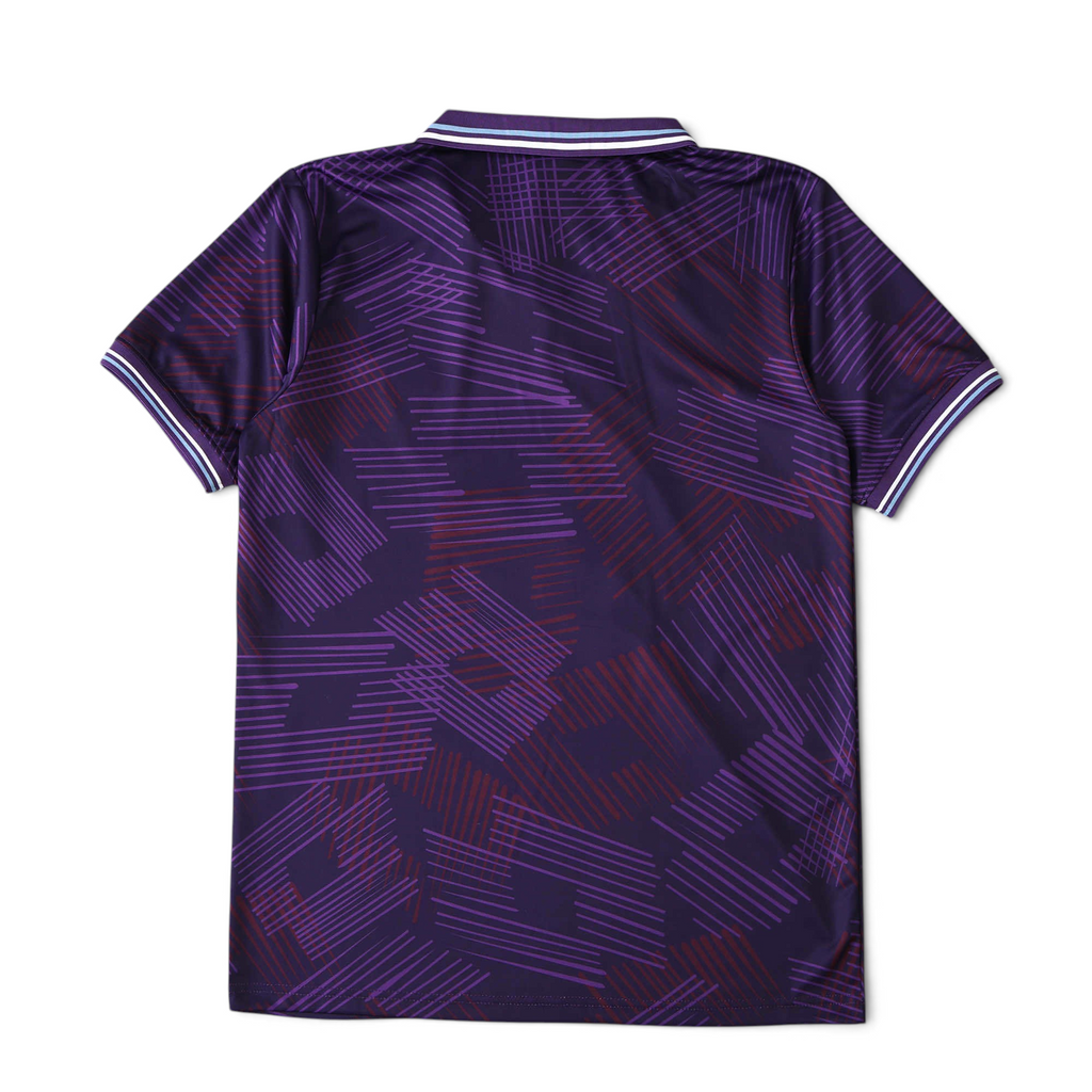 Elite Retro Kits Fiorentina 1991-93 home football shirt back view featuring purple geometric pattern and collar trim