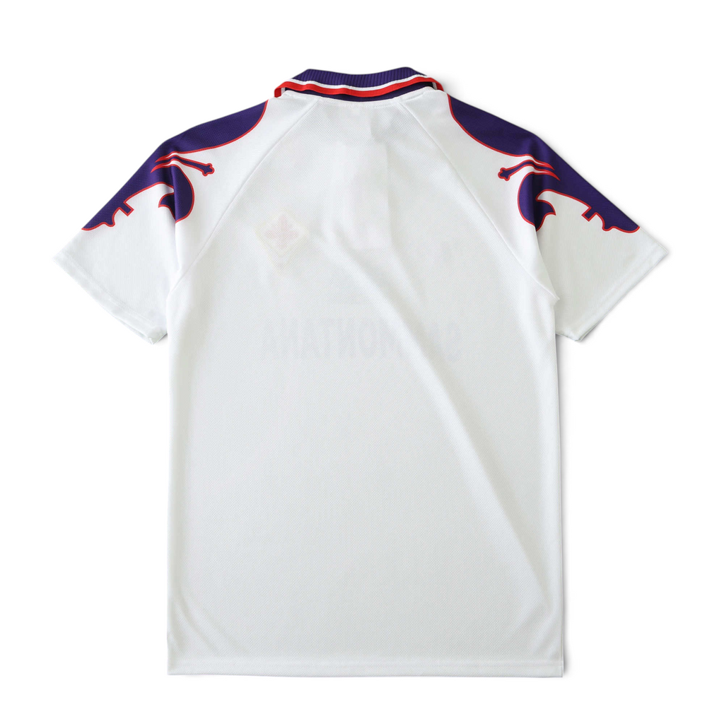 Elite Retro Kits Fiorentina 1995/96 away football shirt in white with purple shoulder accents and collar detail.