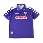 Elite Retro Kits 1998/99 Fiorentina home shirt in iconic purple with white collar, Fila branding, and Nintendo sponsor.