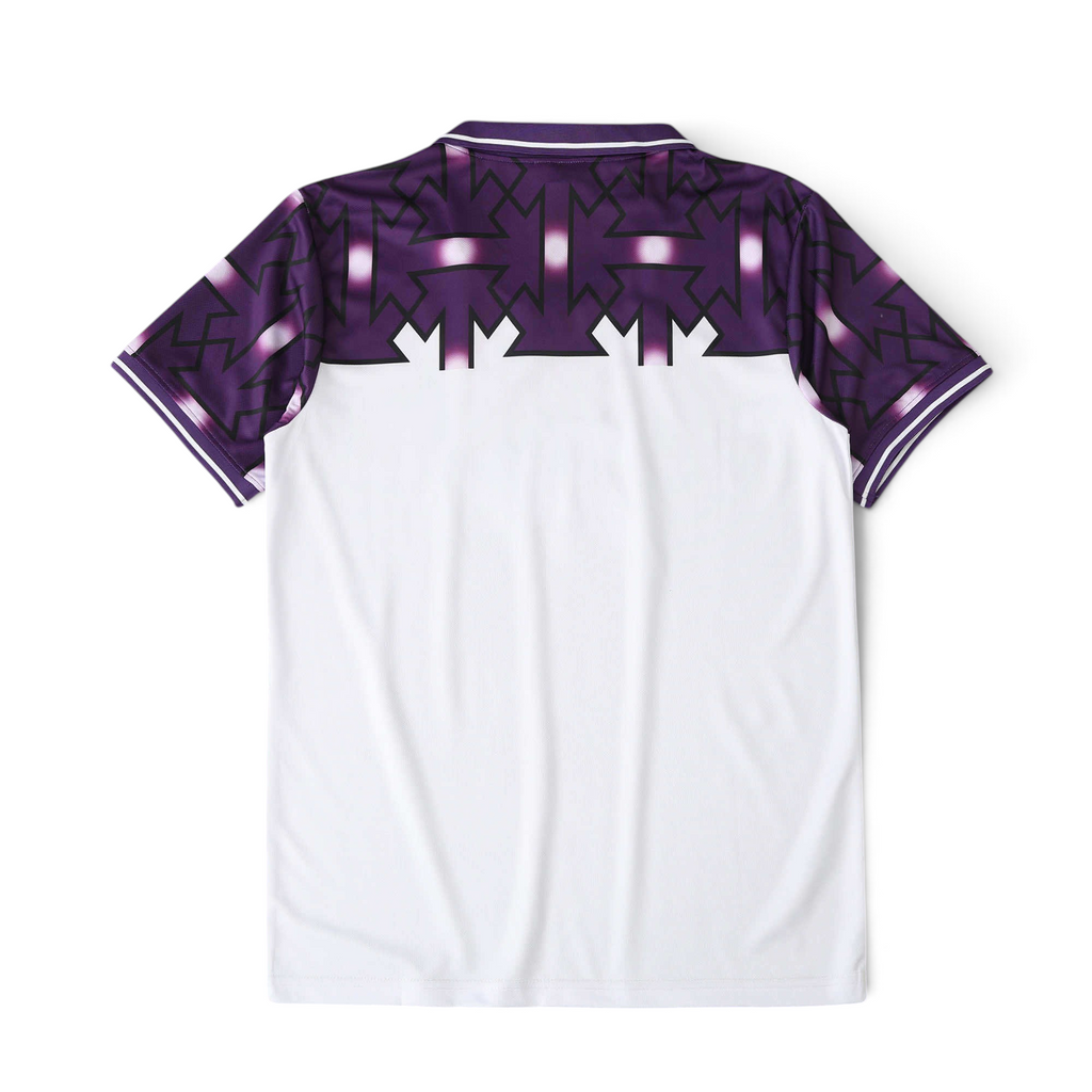 Elite Retro Kits Fiorentina 1991-93 away football shirt, white with purple patterned shoulders and collar detail.