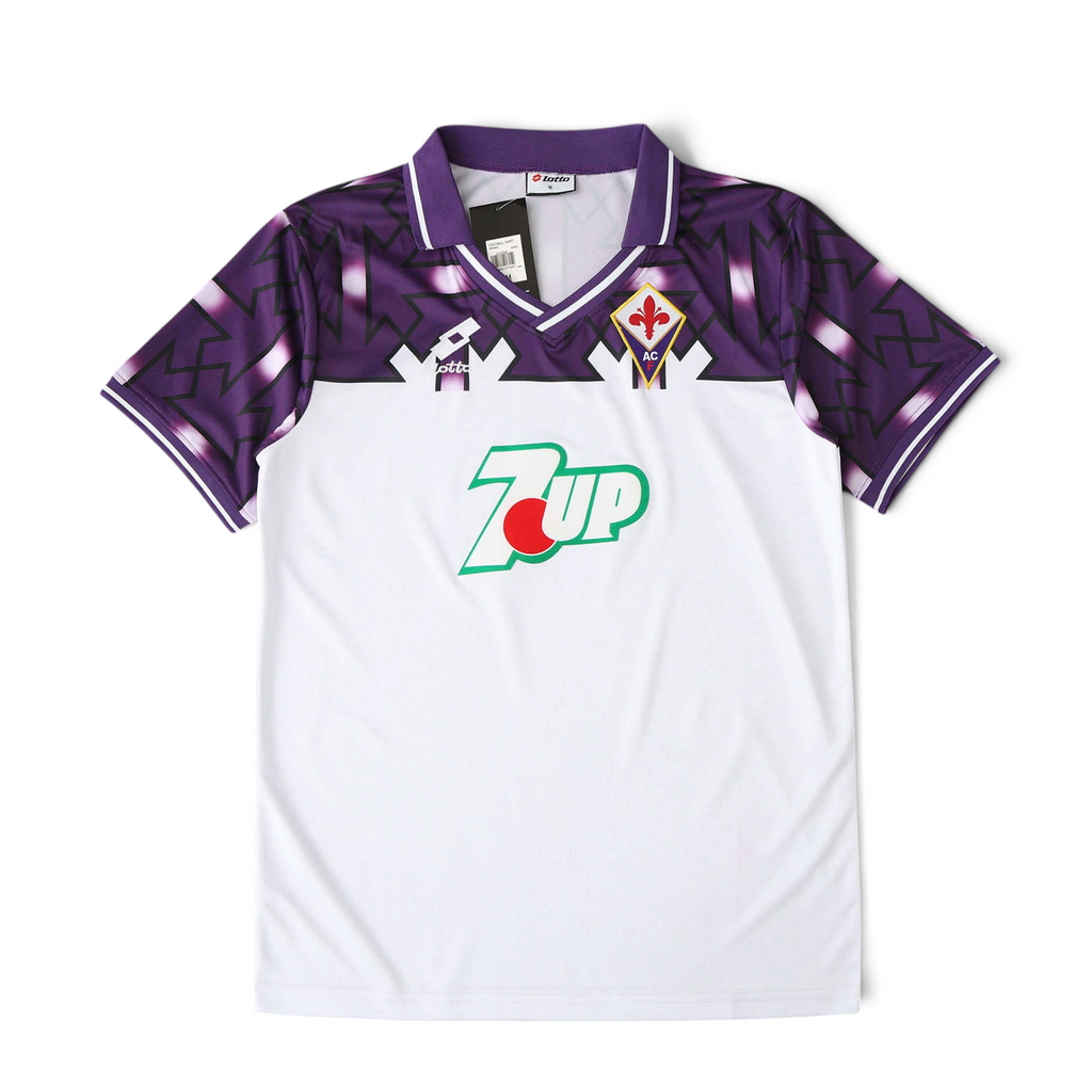 Elite Retro Kits Fiorentina 1991-93 away football shirt in white and purple with iconic giglio crest and 7UP sponsor