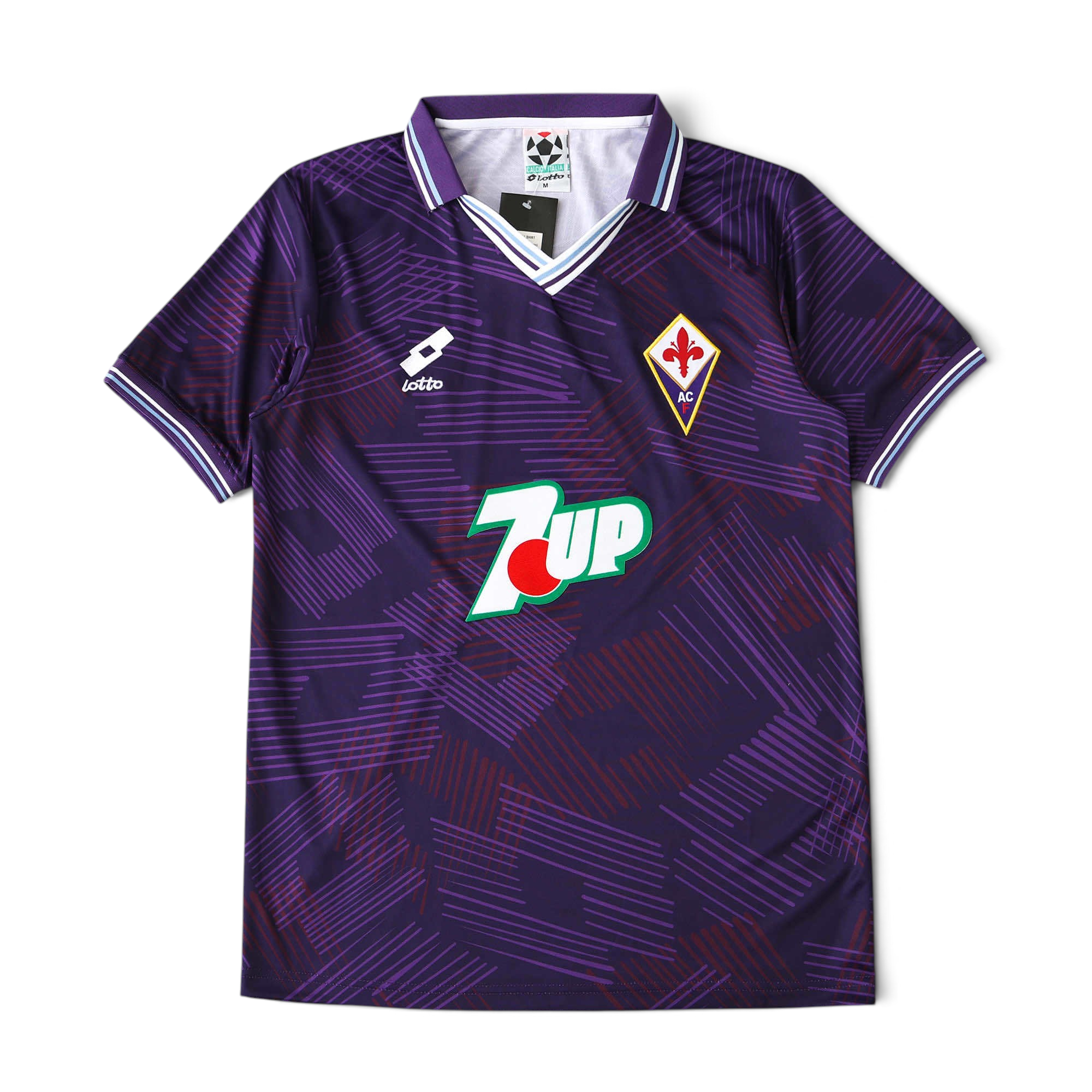 Elite Retro Kits Fiorentina 1991-93 home football shirt in purple with white trim, Lotto logo, and 7UP sponsor.