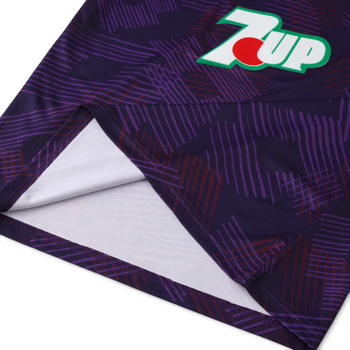 Elite Retro Kits Fiorentina 1991-93 home shirt in purple with white abstract pattern and 7up sponsor logo detail