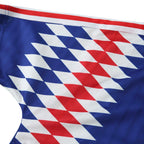 Elite Retro Kits France 1994 home shirt featuring a blue, white, and red diamond pattern on the sleeve and collar.