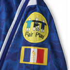 Elite Retro Kits France 1996 home shirt sleeve detail featuring the UEFA Fair Play patch and French flag emblem