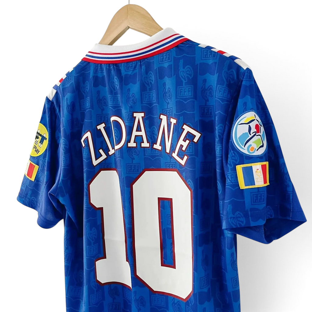 Elite Retro Kits France 1996 home football shirt with Zidane 10 on the back, featuring blue tricolore sleeve details.