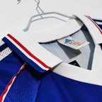 Elite Retro Kits France 1998 World Cup home shirt featuring a white collar with red and blue trim and long sleeves
