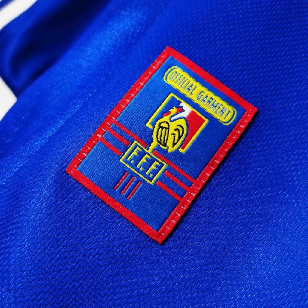 Elite Retro Kits France 1998 World Cup home shirt featuring the embroidered FFF cockerel crest on deep blue fabric